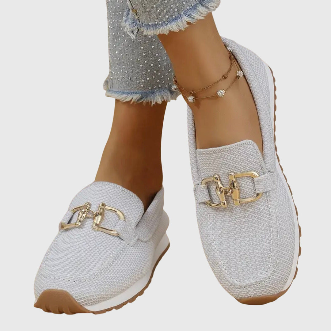 Women's Orthopedic Loafers with Gold Hardware and Textured Upper