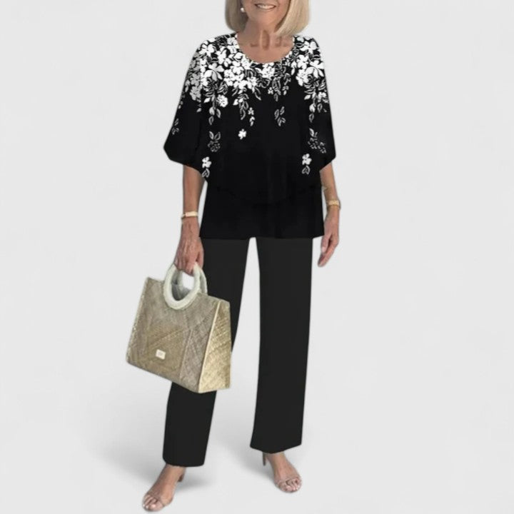 Women's Layered Top and Printed Pants Set