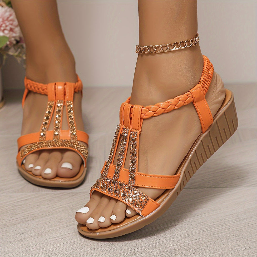 Women's Orthopedic Studded T-Strap Flat Sandals with Open Toe