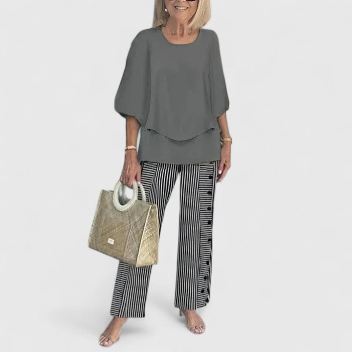 Women's Layered Top and Printed Pants Set