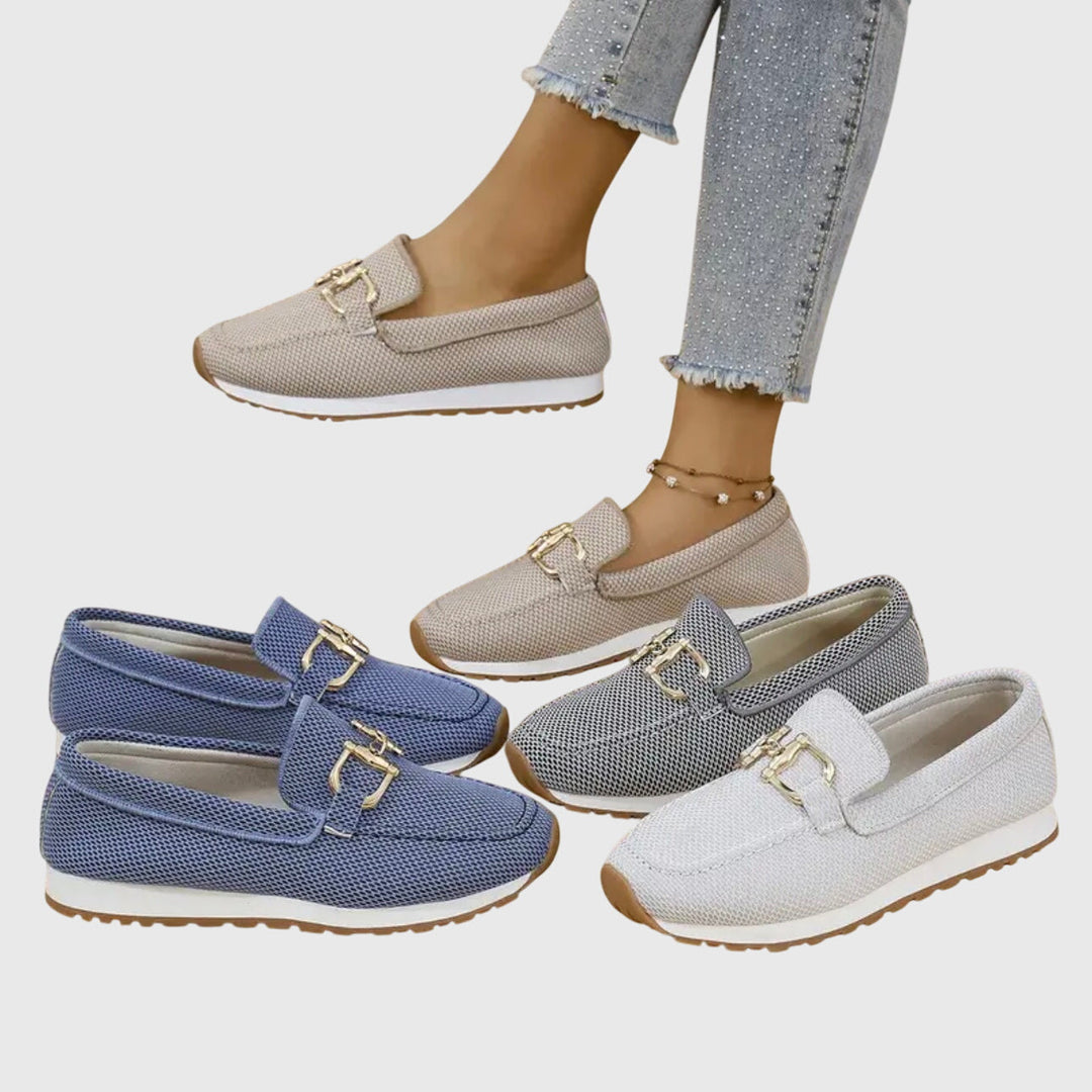 Women's Orthopedic Loafers with Gold Hardware and Textured Upper