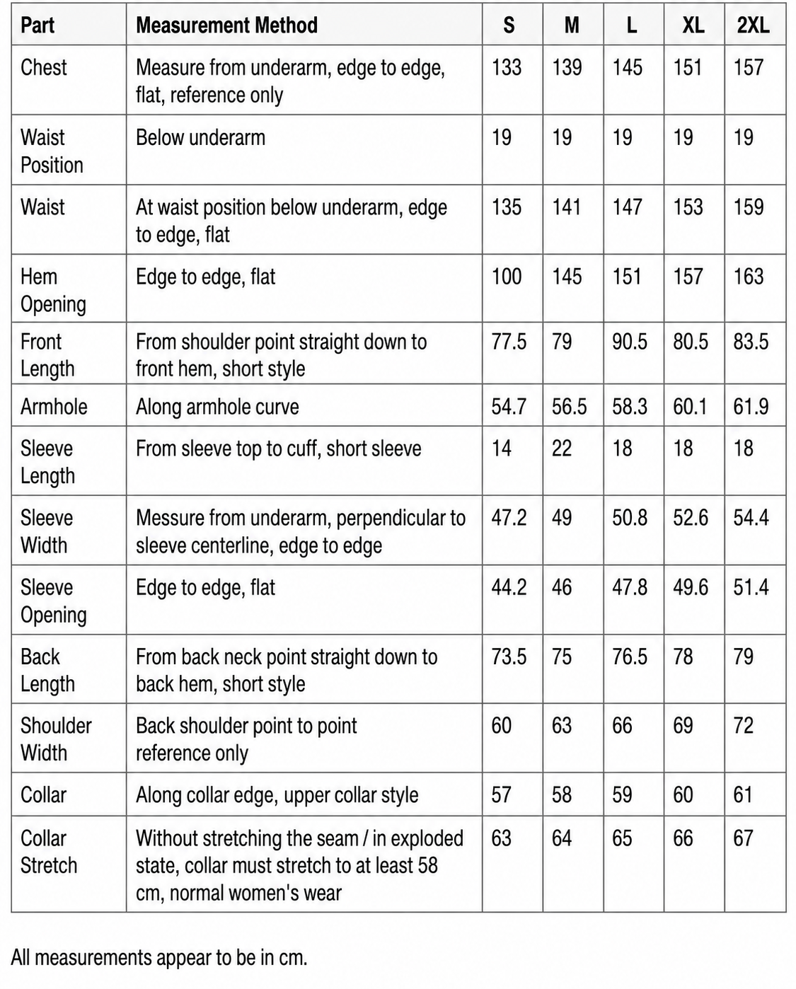 Size chart