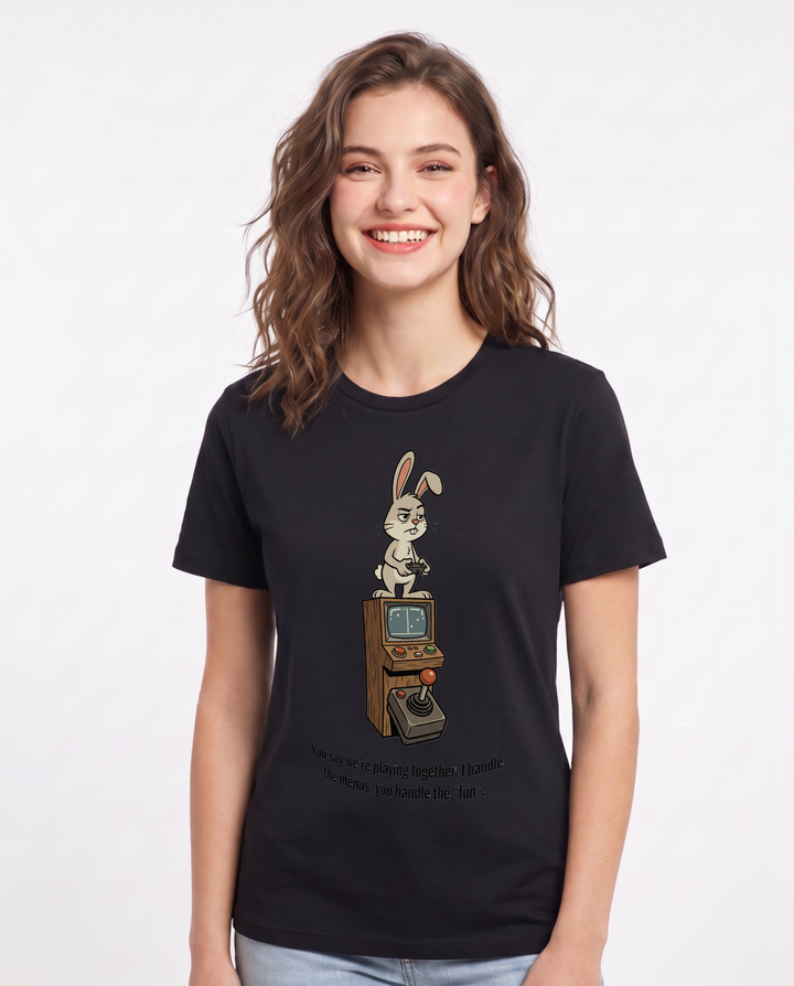 You say we’re playing together; I handle the menus, you handle the "fun". Women's Black T-Shirt product image 2