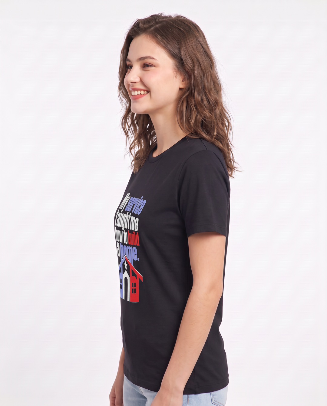 My service taught me how to build a home. Women's Black T-Shirt product image 3