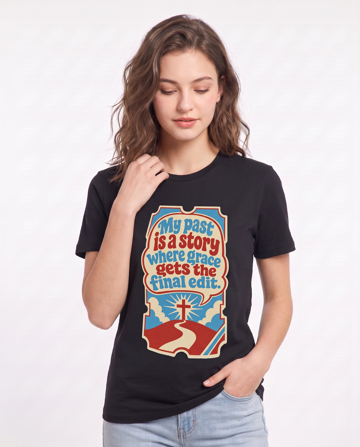 Graphic Women's Black T-Shirt - My past is a story where grace gets product image 3