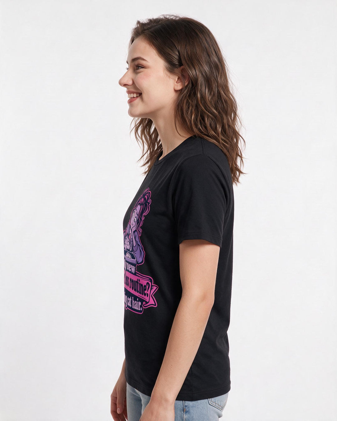 Cat Lover Black T-Shirt for Women – Everyday Expression Graphic Tee product image 2