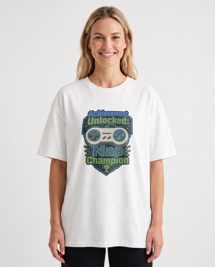 Achievement Unlocked: Nap Champion White T-Shirt mockup 1