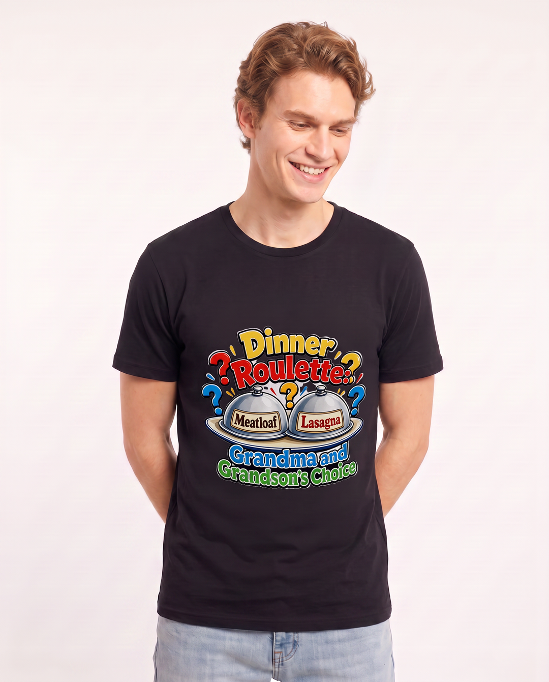 Dinner Roulette: Grandma and Grandson's Choice Men's Black T-Shirt product image 1
