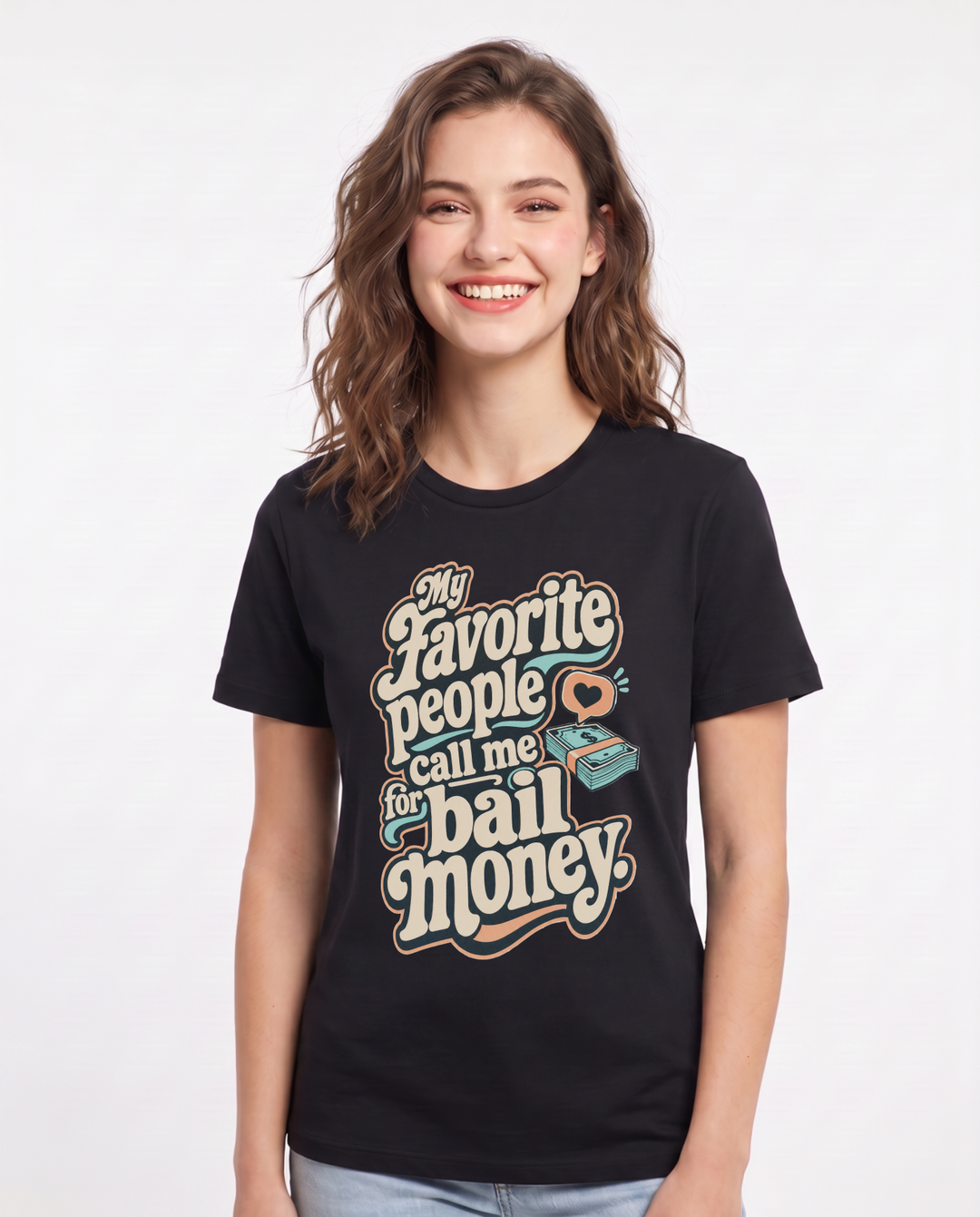 Funny Family Women's Black T-Shirt – My favorite people call me for bail product image 1