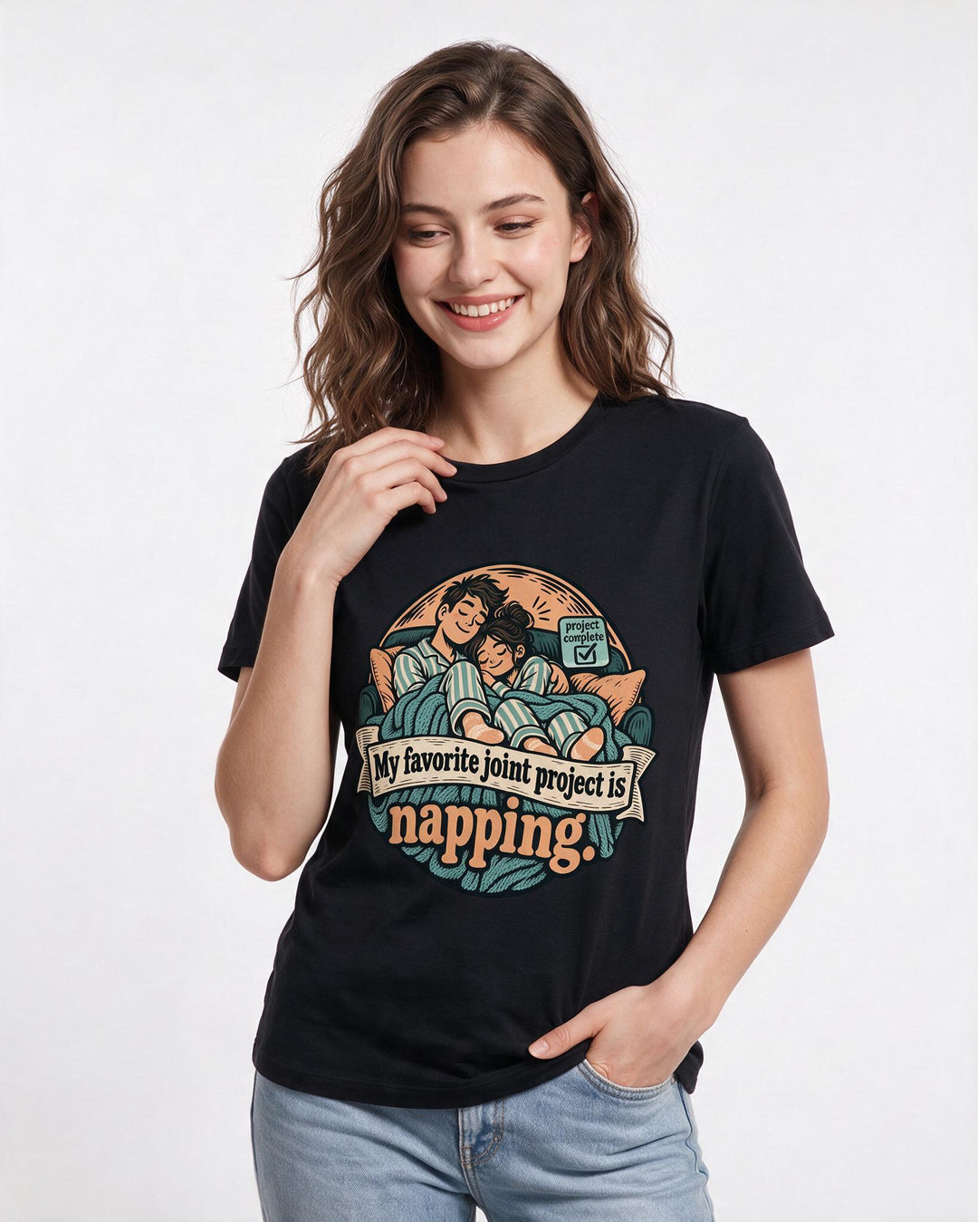 Couples Black T-Shirt for Women – Everyday Expression Graphic Tee product image 1