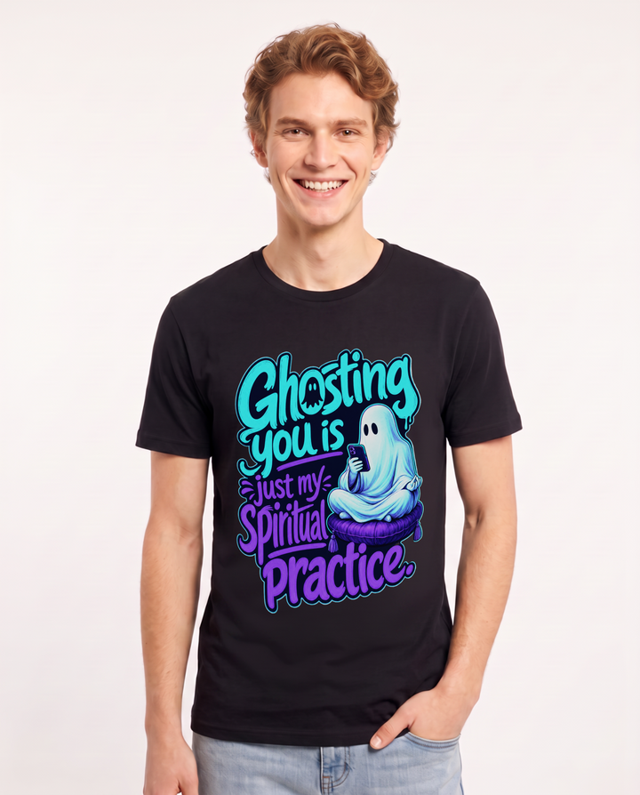 Funny Halloween Men's Black T-Shirt – Ghosting you is just my spiritual practice. product image 1