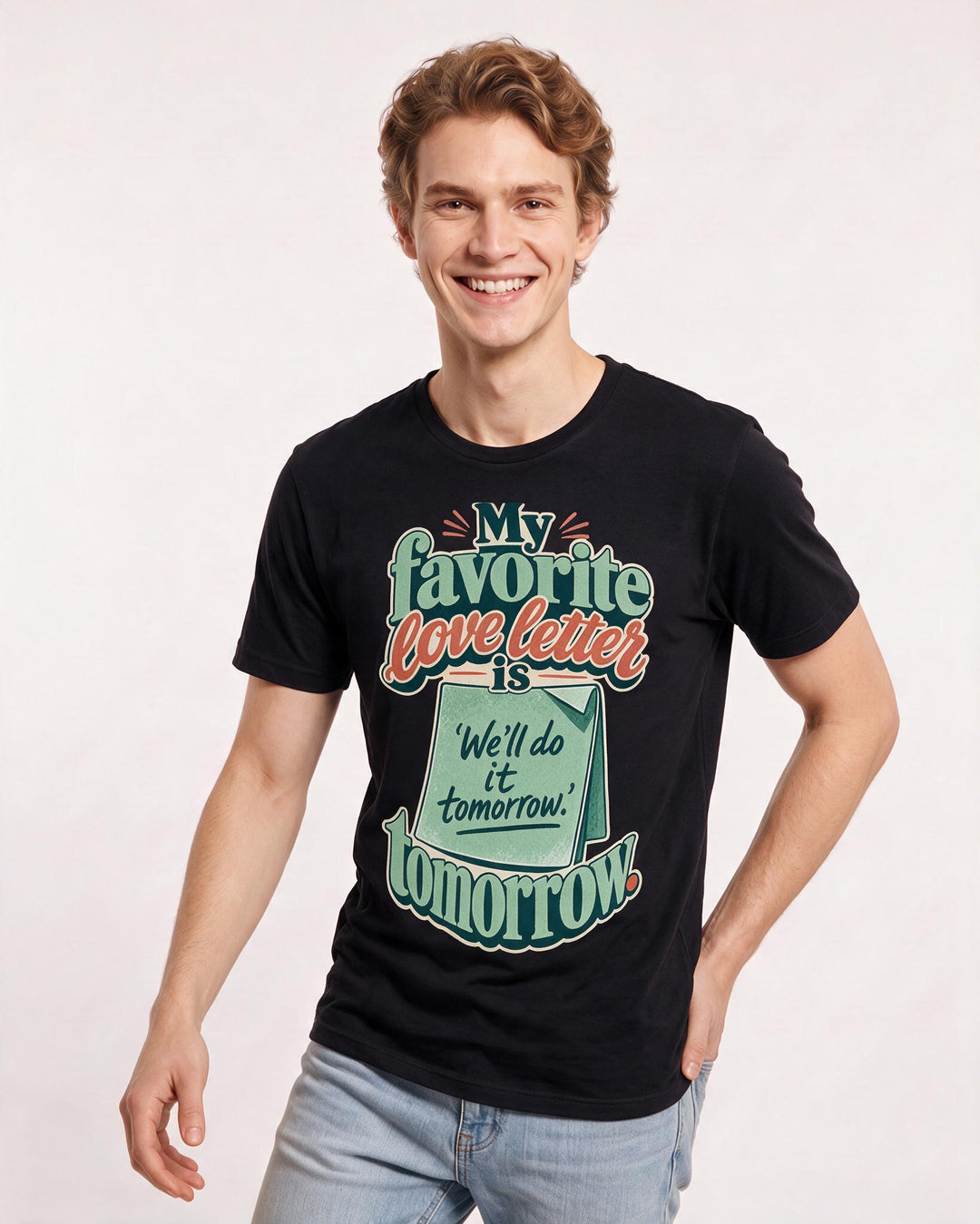 Funny Couples Men's Black T-Shirt – My favorite love letter is 'We'll do it tomorrow.' product image 3