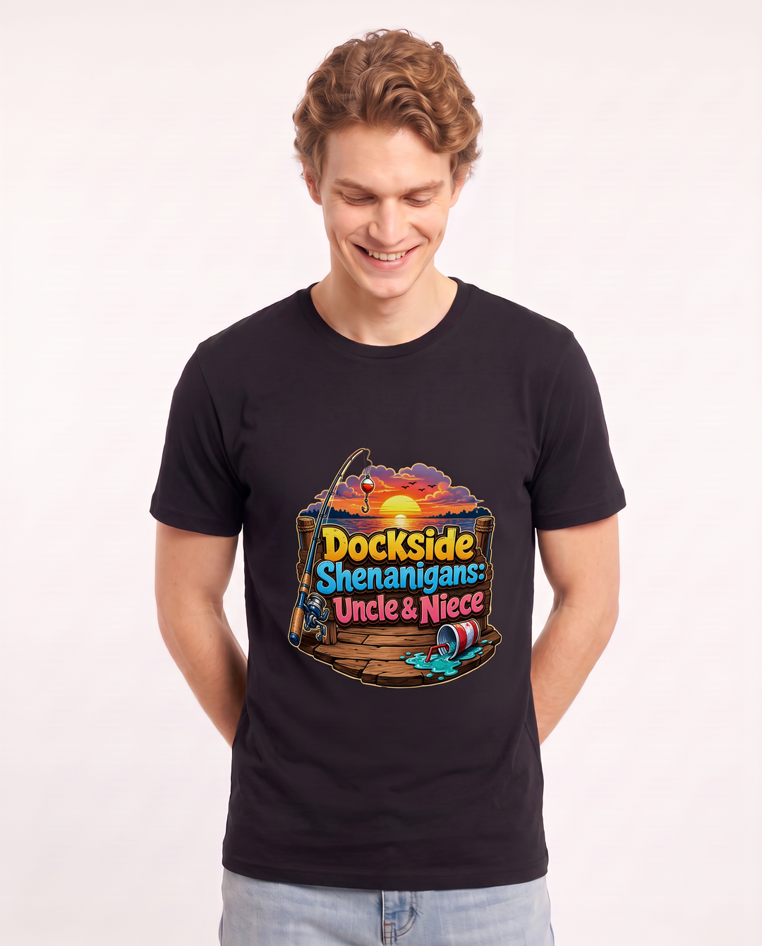 Dockside Shenanigans: Uncle & Niece Men's Black T-Shirt product image 1
