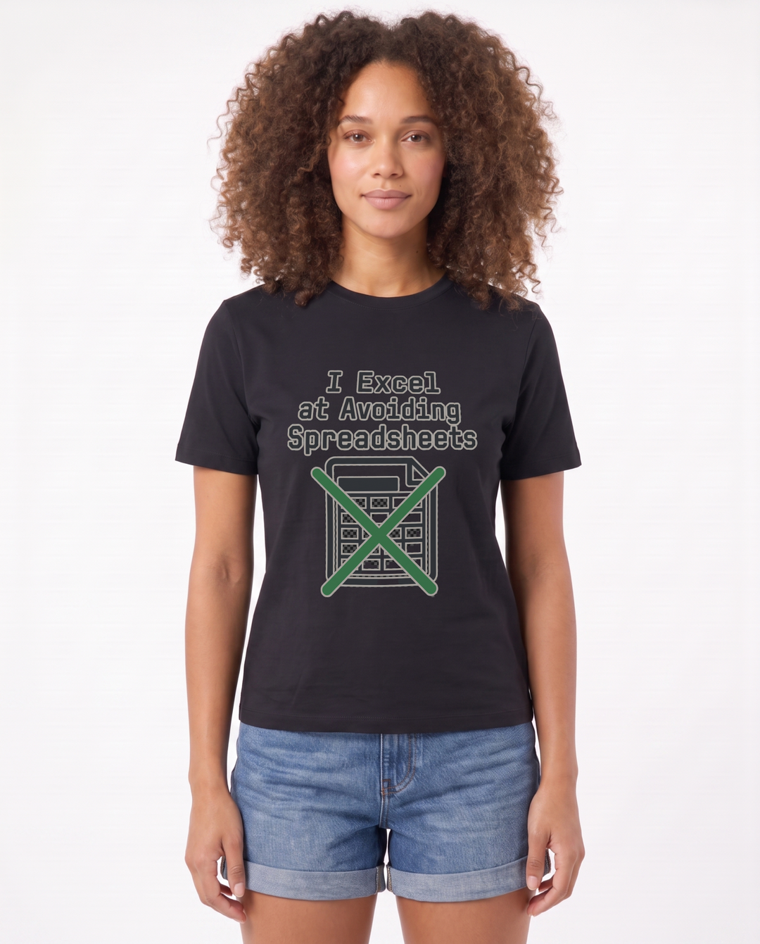 I Excel At Avoiding Spreadsheets Black T-Shirt mockup 1