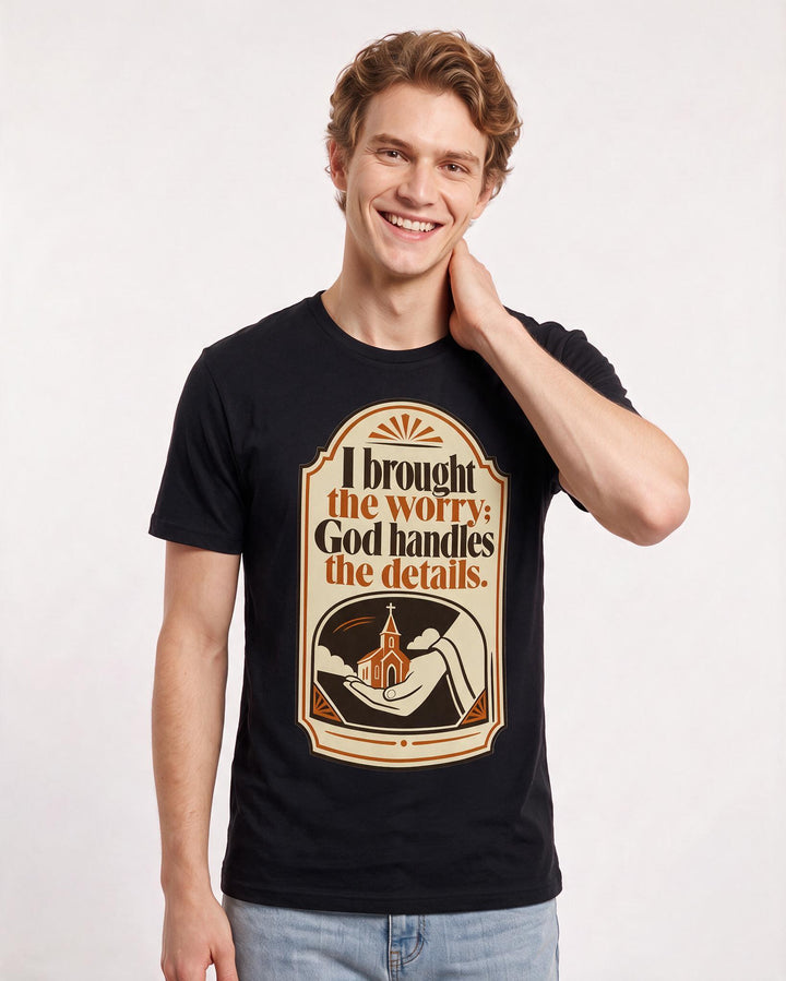 Graphic Men's Black T-Shirt - I brought the worry; God handles the product image 3