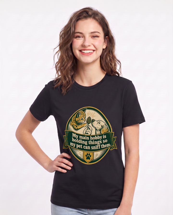 Graphic Women's Black T-Shirt - My main hobby is holding things so my product image 3