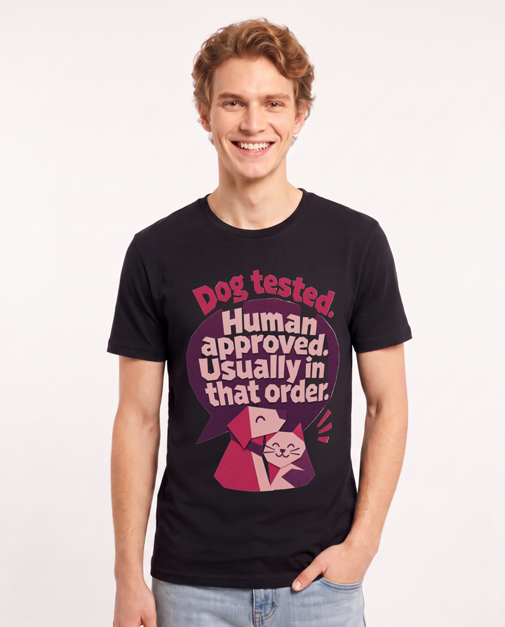 Graphic Men's Black T-Shirt - Dog tested. Human approved. Usually in product image 1