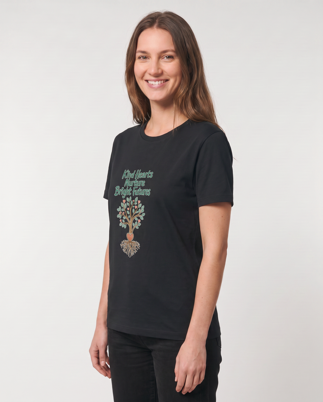 Kind Hearts Nurture Bright Futures Black T-Shirt mockup 3
