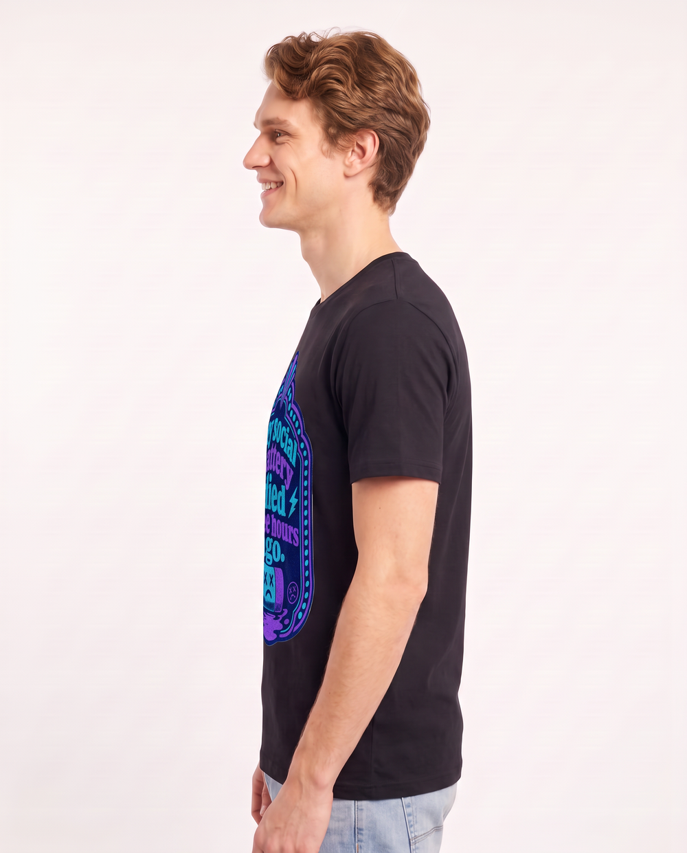 Graphic Men's Black T-Shirt - My social battery died three hours ago. product image 2