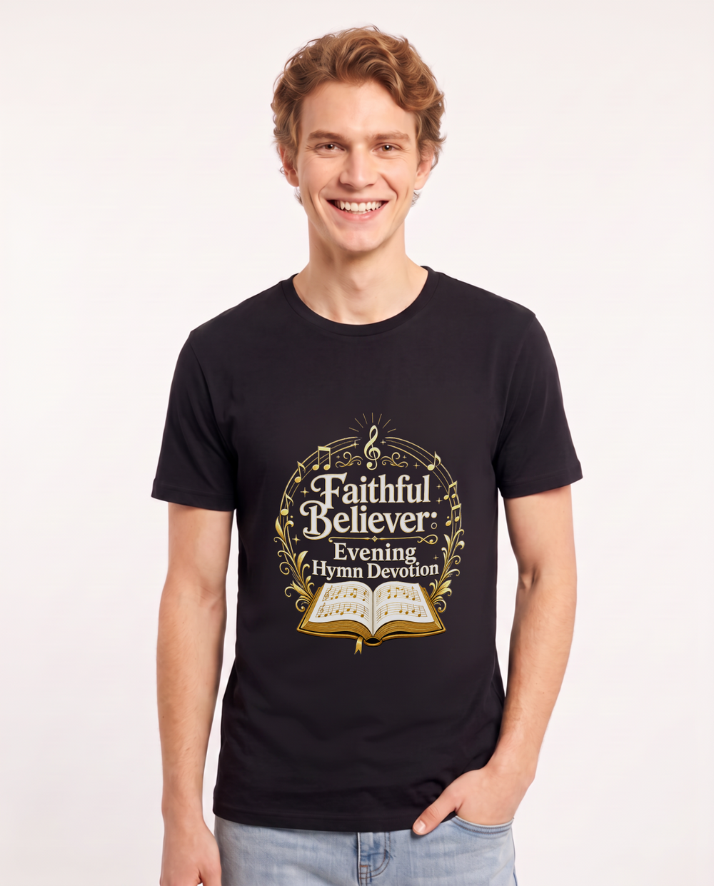 Faithful Believer: Evening Hymn Devotion Men's Black T-Shirt product image 2