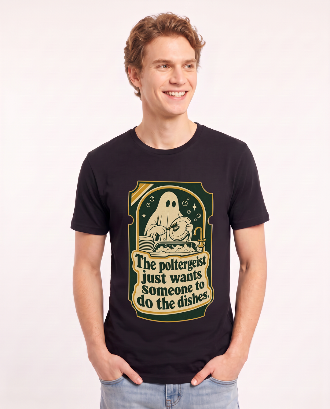 Halloween Men's Black T-Shirt - The poltergeist just wants someone to product image 3