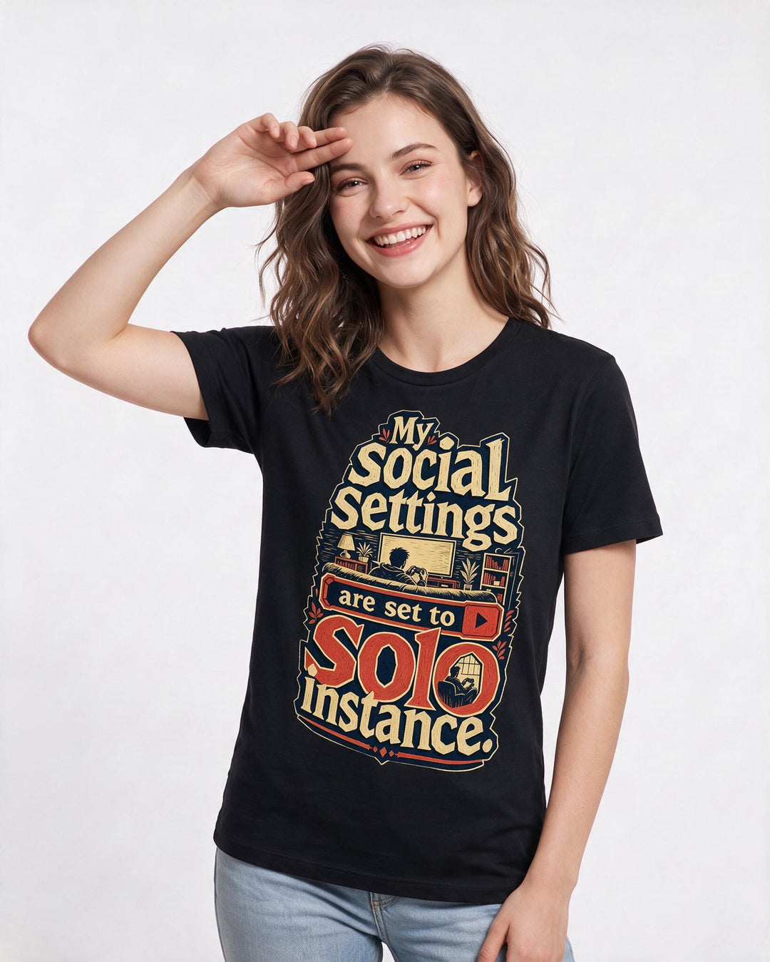 Gaming Women's Black T-Shirt – My social settings are set to solo product image 3