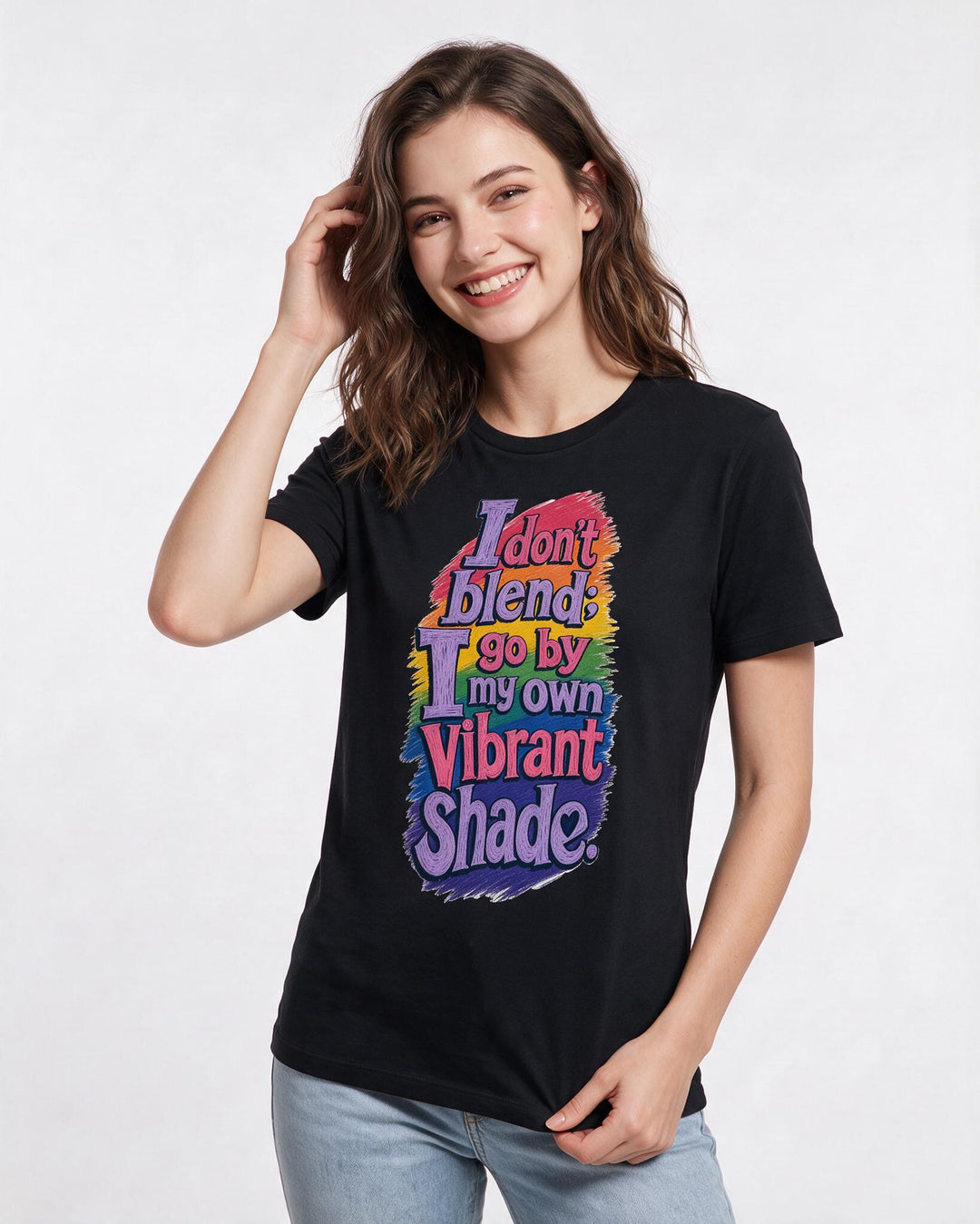 Pride Women's Black T-Shirt – I don't blend; I go by my own vibrant product image 3