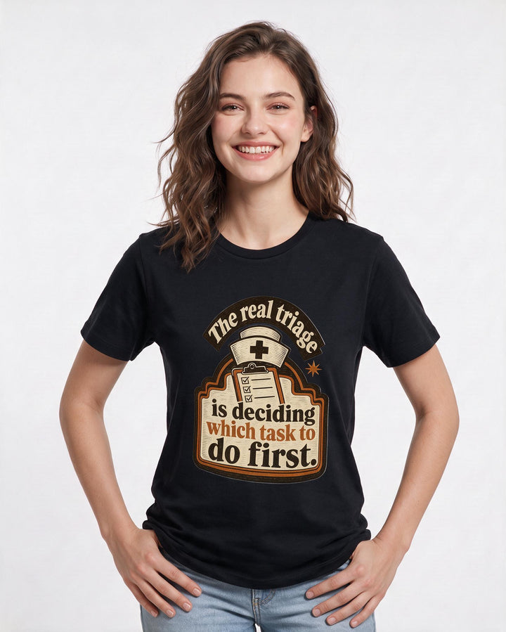 Nurse Gift Women's Black T-Shirt - The real triage is deciding which product image 3
