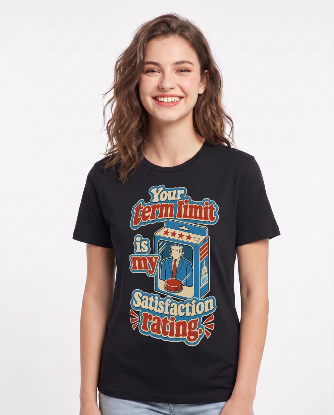 Political Statement Women's Black T-Shirt – Your term limit is my satisfaction rating. product image 1