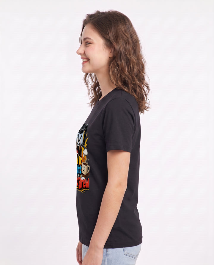 Brew It Right or Don't Brew Women's Black T-Shirt product image 3