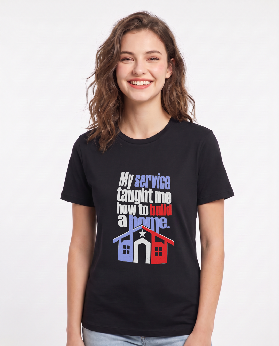My service taught me how to build a home. Women's Black T-Shirt product image 2