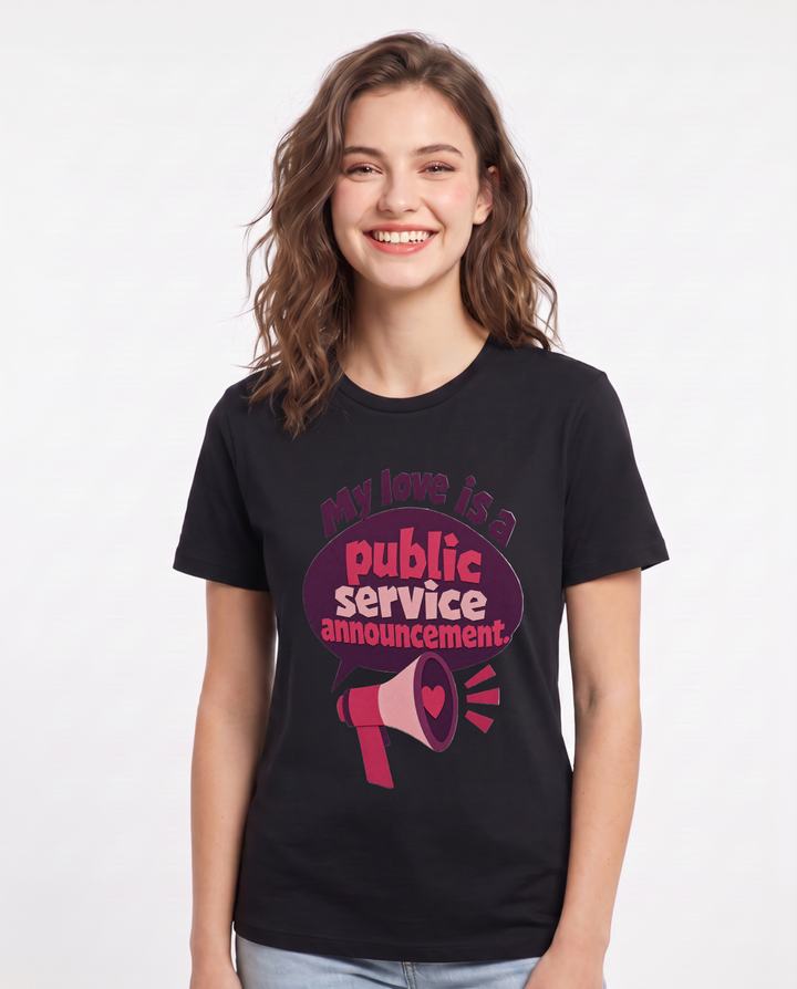 Graphic Women's Black T-Shirt - My love is a public service product image 1