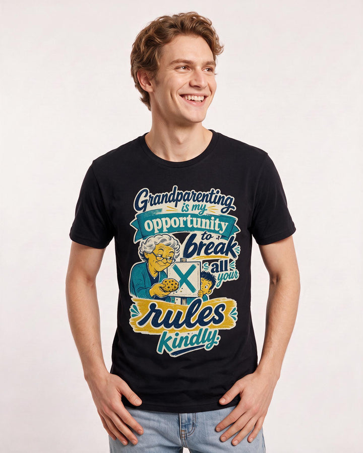 Funny Grandparent Men's Black T-Shirt – Grandparenting is my opportunity to break all your rules kindly product image 3