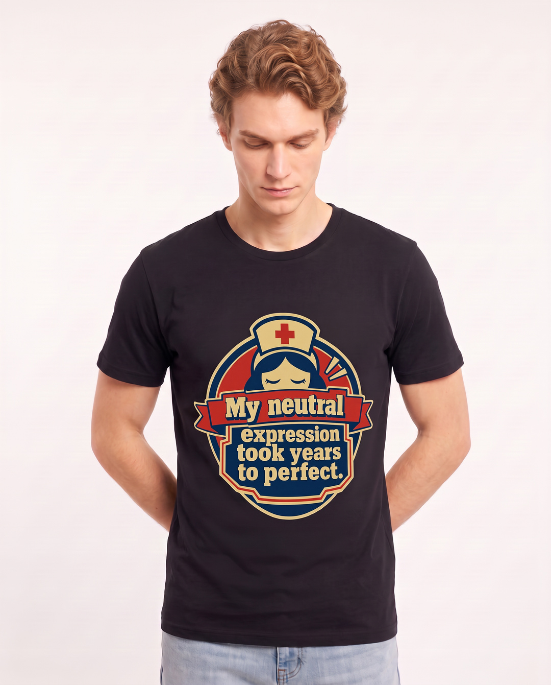 Nurse Gift Men's Black T-Shirt - My neutral expression took years to product image 3
