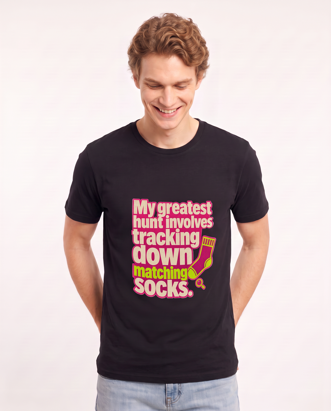 My greatest hunt involves tracking down matching socks. Men's Black T-Shirt product image 1