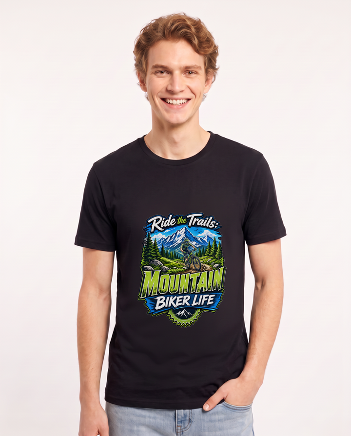 Ride the Trails: Mountain Biker Life Men's Black T-Shirt product image 2