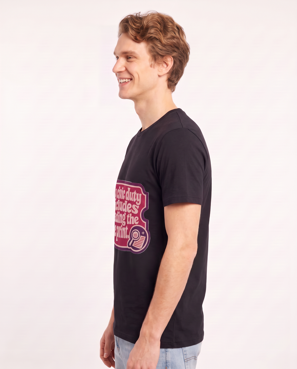 Graphic Men's Black T-Shirt - My civic duty includes reading the fine product image 2