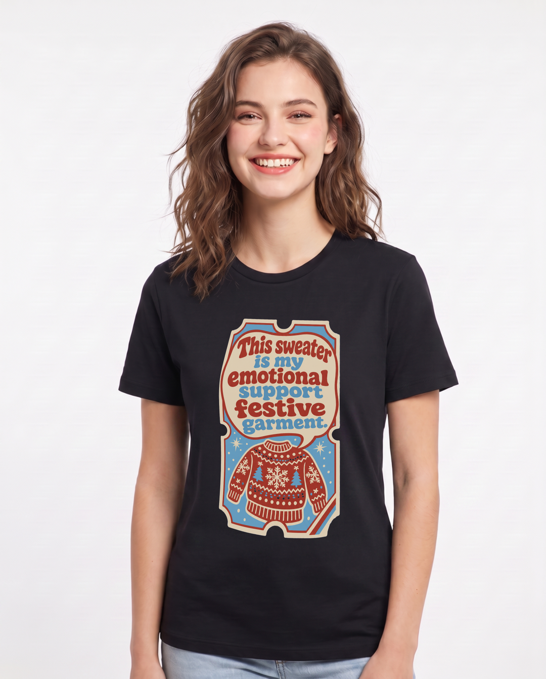 Christmas Women's Black T-Shirt - This sweater is my emotional support product image 1