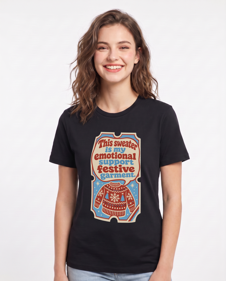 Christmas Women's Black T-Shirt - This sweater is my emotional support product image 1