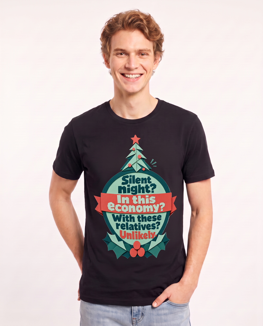 Christmas Men's Black T-Shirt - Silent night? In this economy? With product image 3