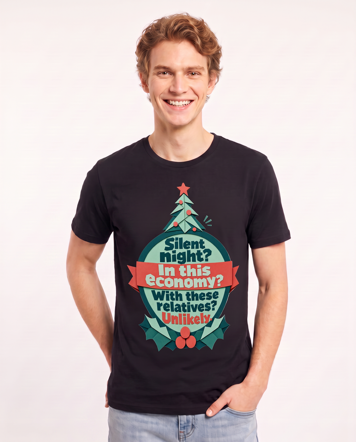Christmas Men's Black T-Shirt - Silent night? In this economy? With product image 3
