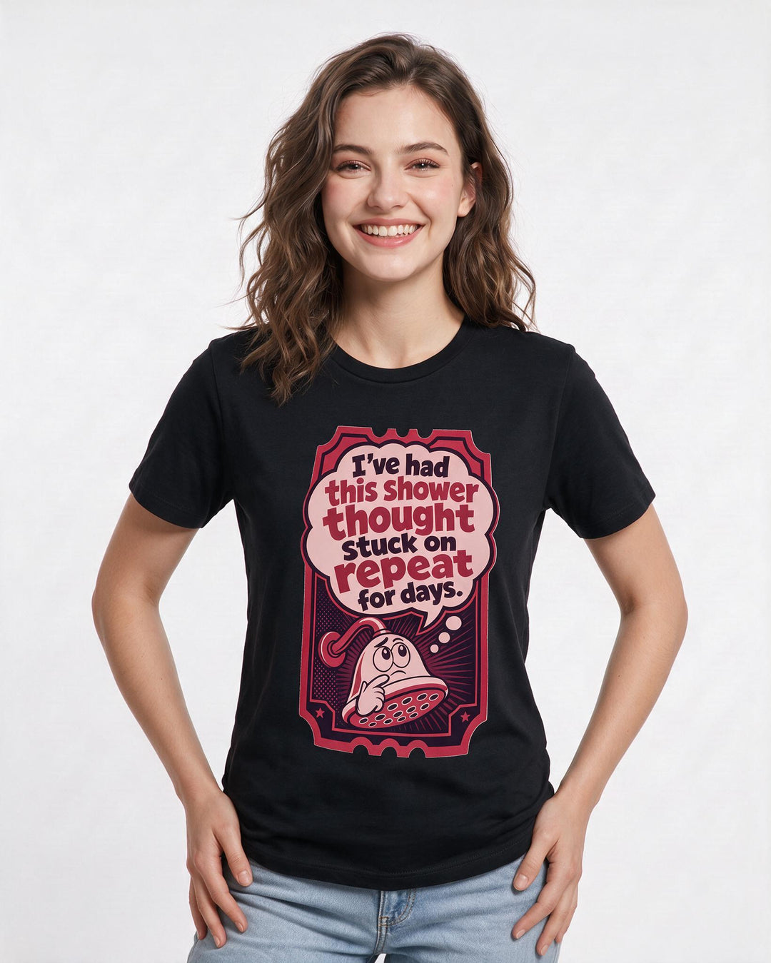 Graphic Women's Black T-Shirt - I've had this shower thought stuck on product image 3