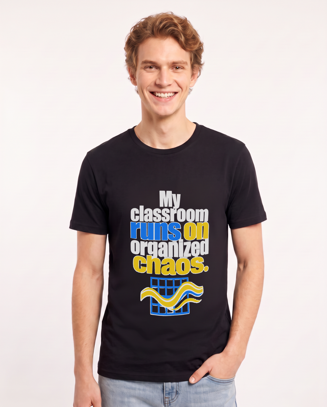 My classroom runs on organized chaos. Men's Black T-Shirt product image 2