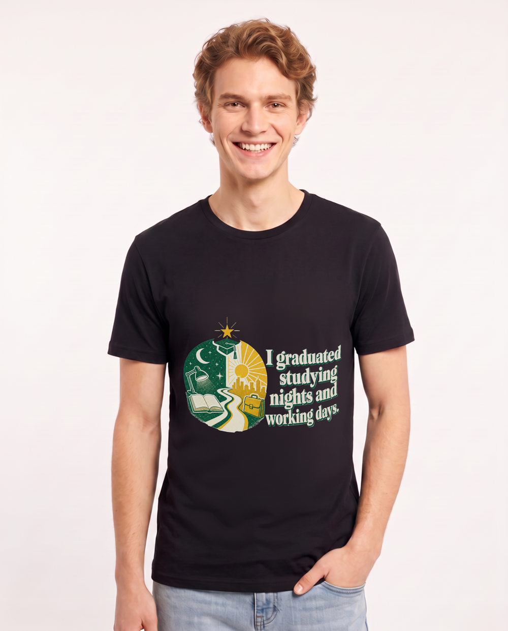 I graduated studying nights and working days. Men's Black T-Shirt product image 2