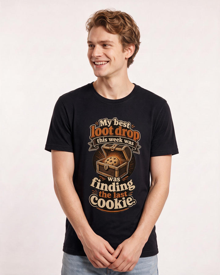 Funny Gaming Men's Black T-Shirt – My best loot drop this week was finding the last cookie product image 3