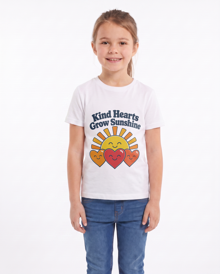 Kind Hearts Grow Sunshine White T-Shirt mockup 1