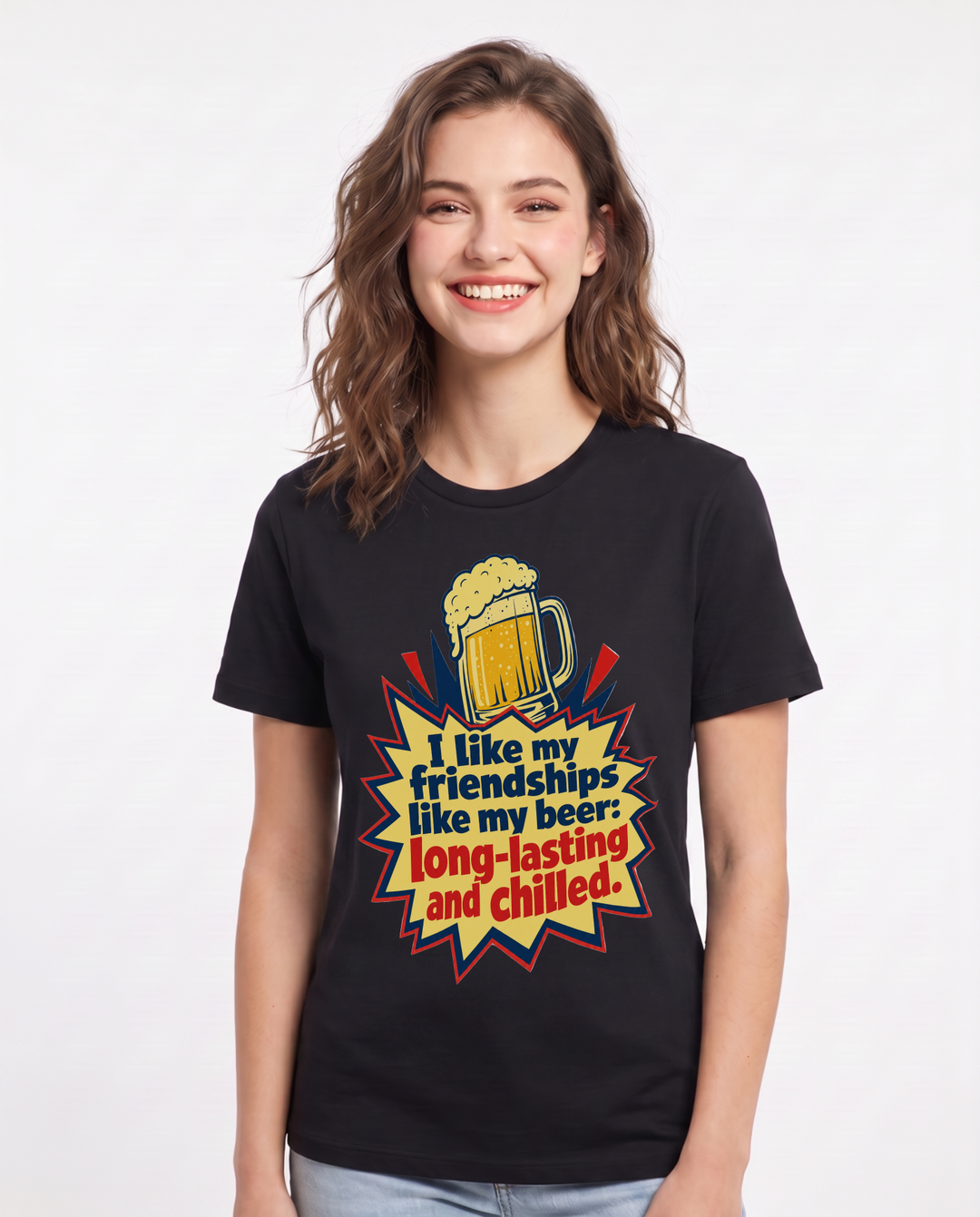 Funny Beer Women's Black T-Shirt - I like my friendships like my beer: product image 1