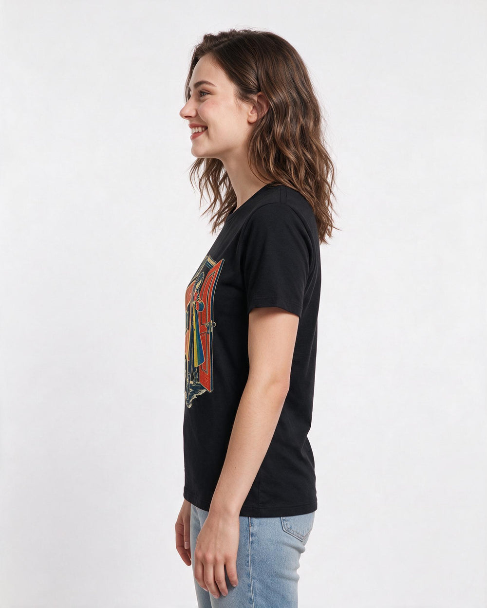 Pride Women's Black T-Shirt – I am here, I am queer, and I'm perfectly on time. product image 2