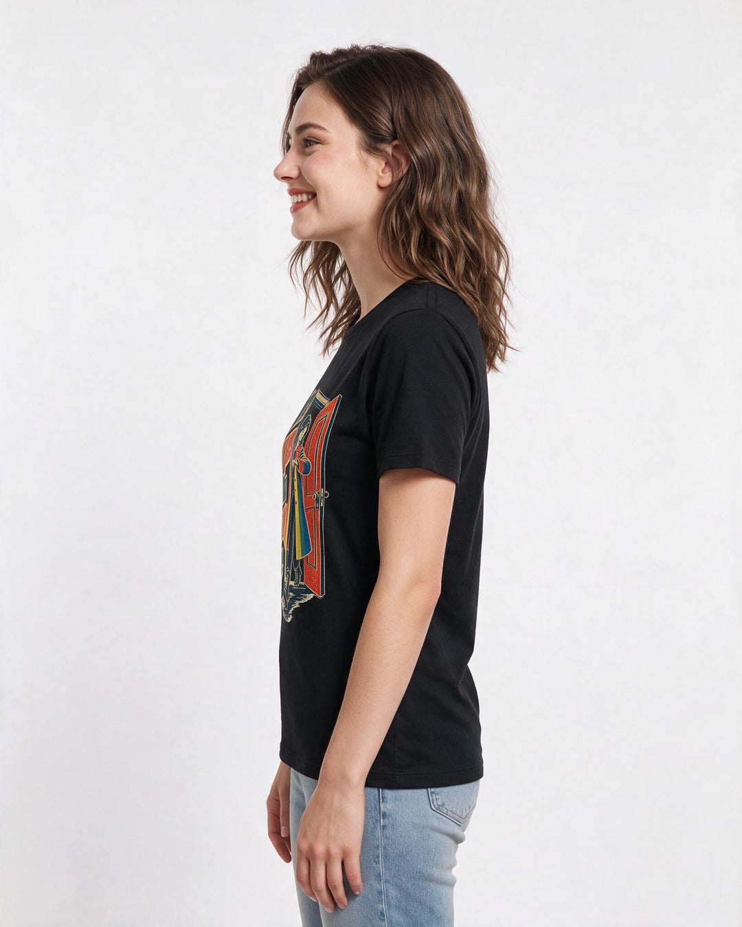 Pride Women's Black T-Shirt – I am here, I am queer, and I'm perfectly on time. product image 2