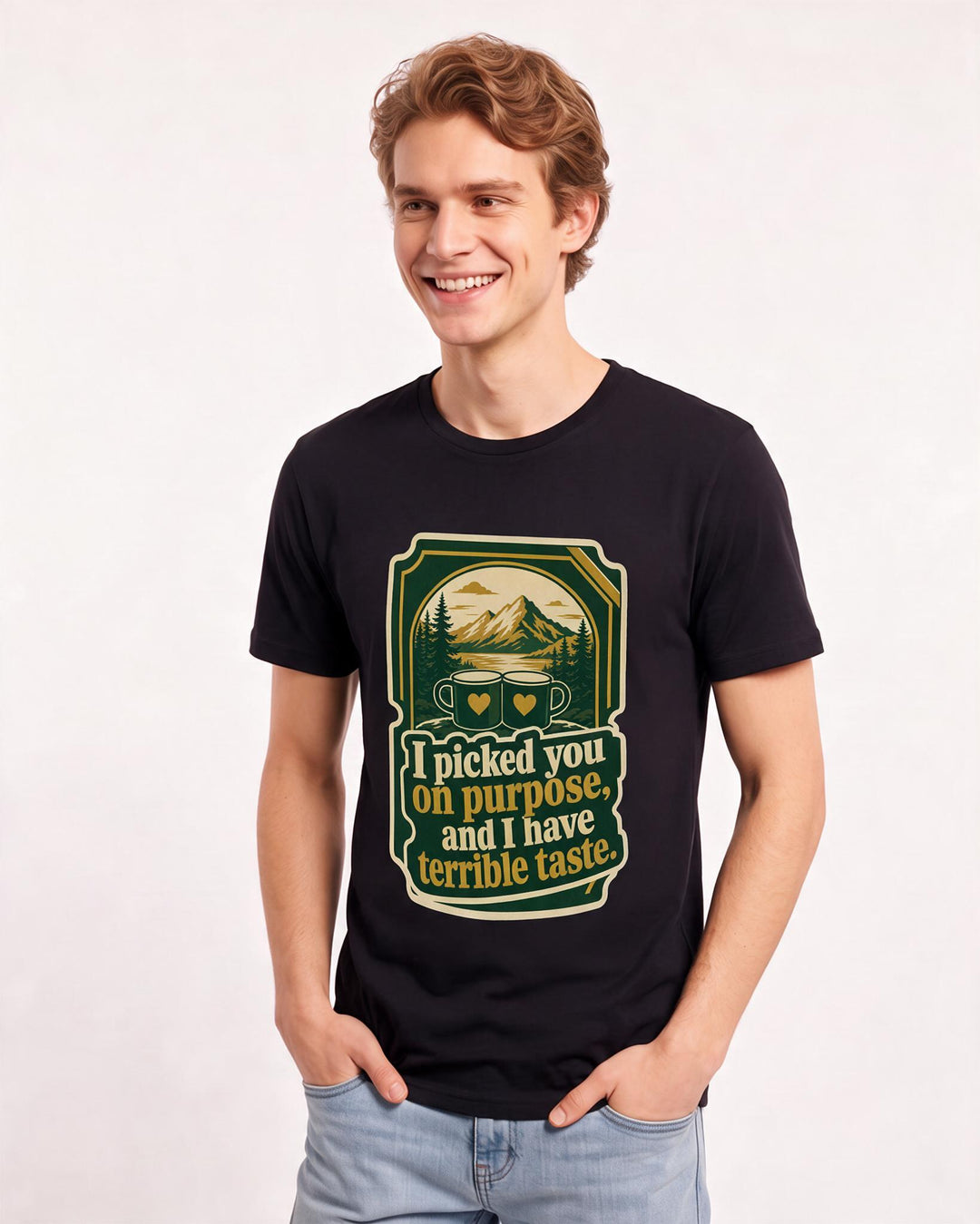 Couples Men's Black T-Shirt - I picked you on purpose, and I have product image 3